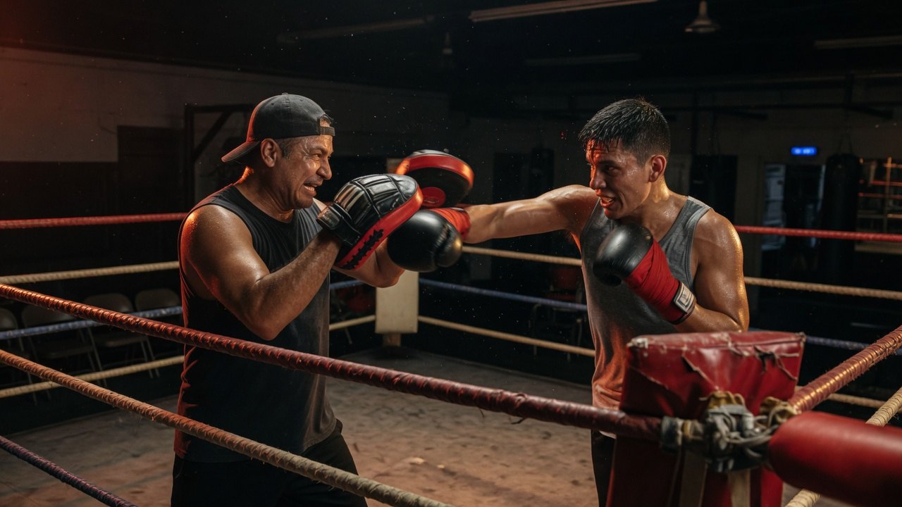 Mitt work in the ring, coach and fighter trading combinations